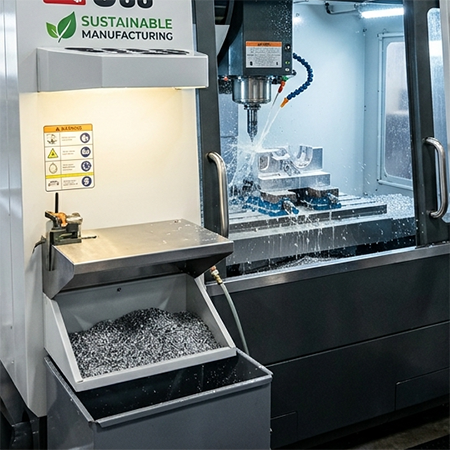 Sustainable CNC manufacturing optimizes material usage, recycles metal scraps and cuts energy consumption for eco-friendly precision parts.